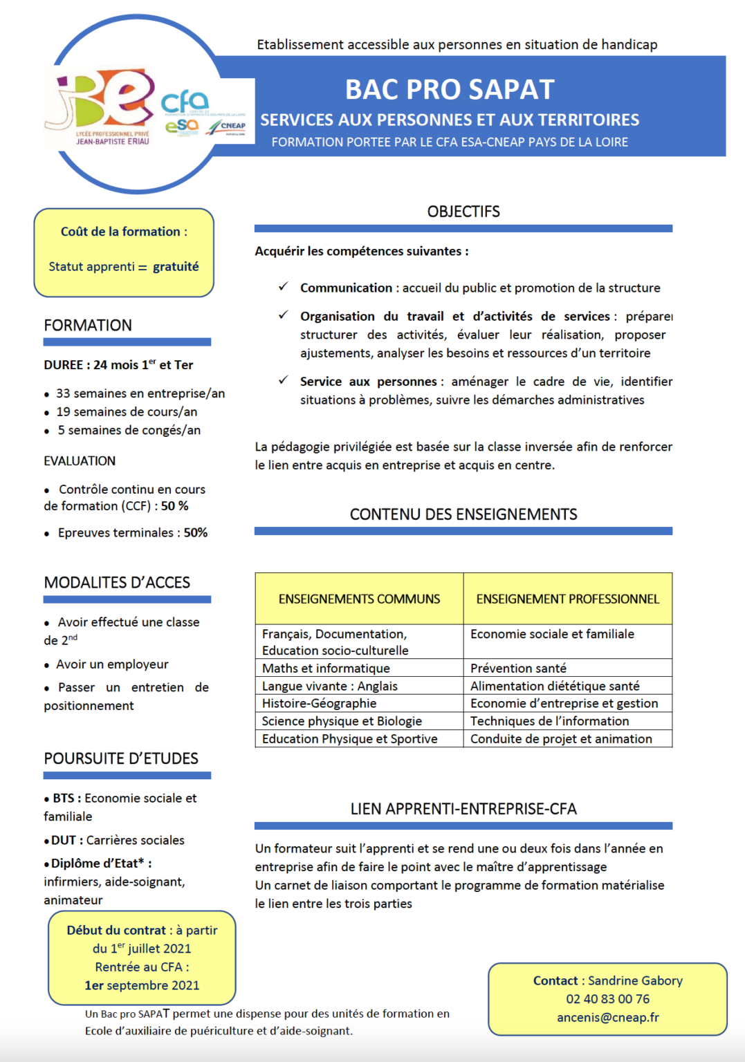 Fiche Bac Pro SAPAT Lycée JeanBaptiste Eriau